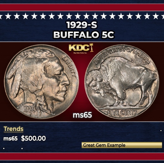 1929-s Buffalo Nickel 5c Grades GEM Unc