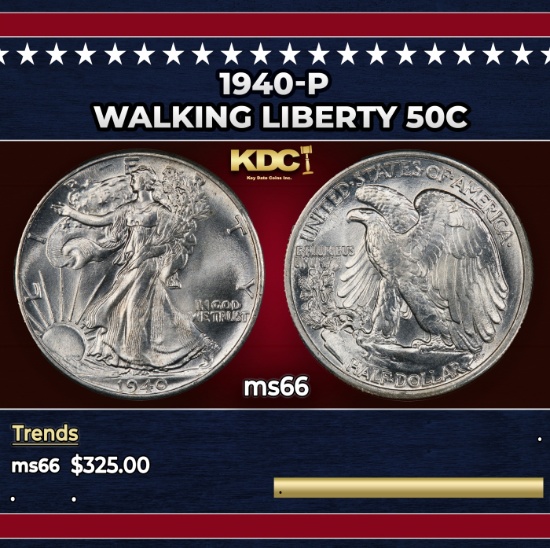 1940-p Walking Liberty Half Dollar 50c Grades GEM+ Unc