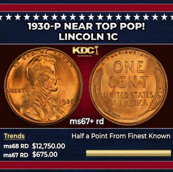 1930-p Lincoln Cent Near Top Pop! 1c ms67+ rd SEGS