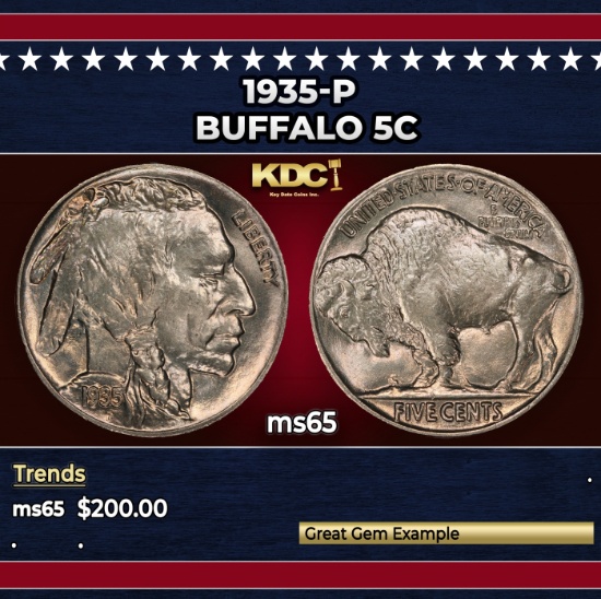 1935-p Buffalo Nickel 5c Grades GEM Unc