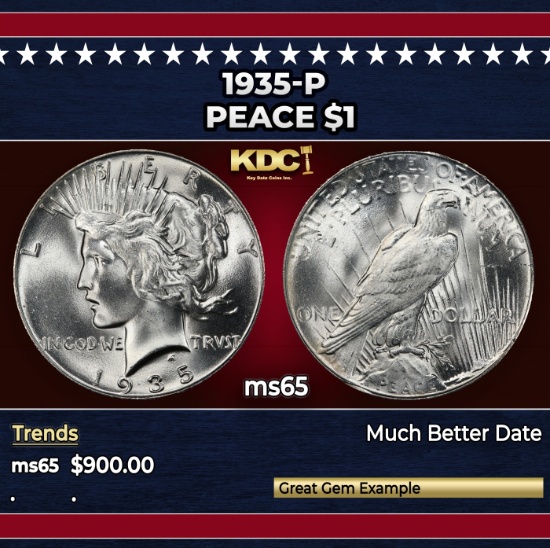 1935-p Peace Dollar $1 Grades GEM Unc