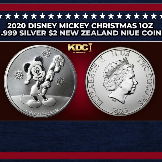 2020 Disney Mickey Christmas 1oz .999 Silver $2 New Zealand Niue Commerative Coin Grades Ungraded
