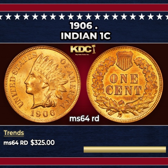 1906 Indian Cent . 1c Grades Choice Unc RD