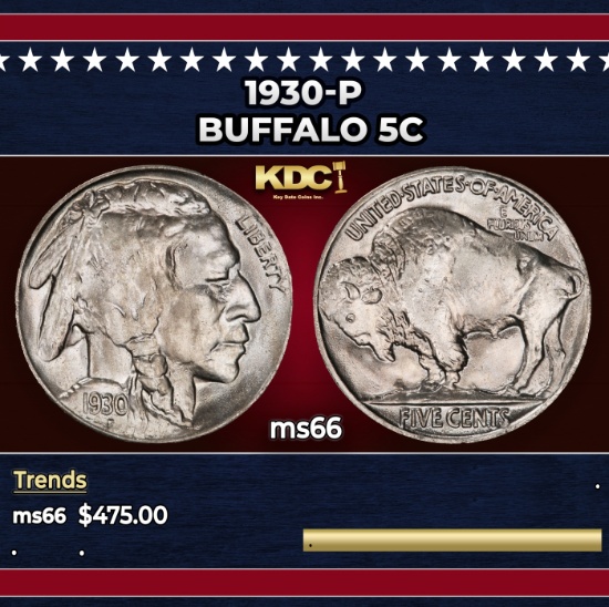 1930-p Buffalo Nickel 5c Grades GEM+ Unc