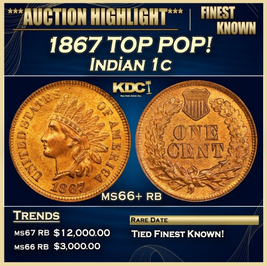 1867 Indian Cent TOP POP! 1c ms66+ rb SEGS