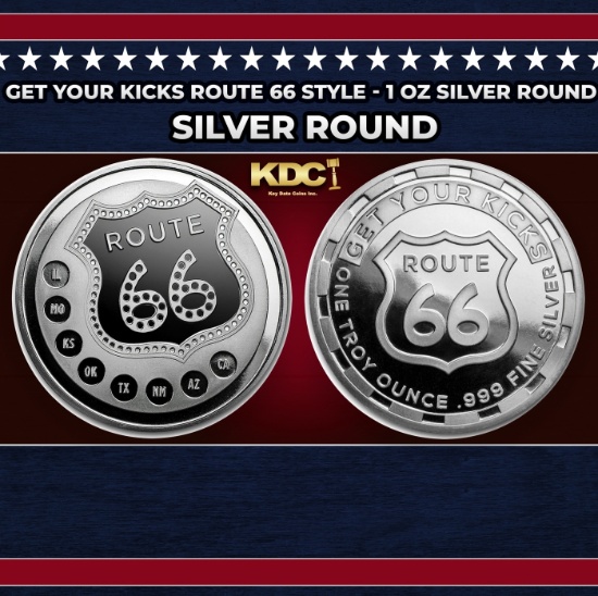 Get Your Kicks Route 66 Style - 1 oz Silver Round Round