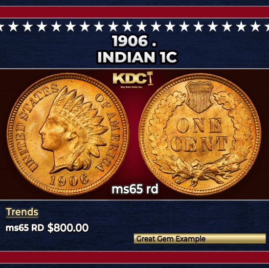 1906 Indian Cent . 1c Grades GEM Unc RD