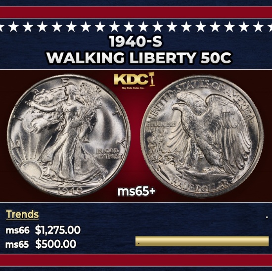 1940-s Walking Liberty Half Dollar 50c Grades GEM+ Unc