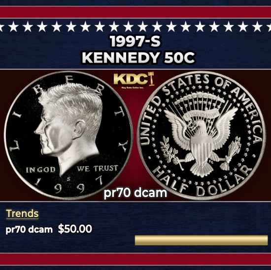 1997-s Proof Kennedy Half Dollar 50c pr70 dcam SEGS