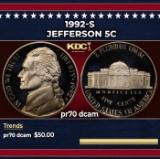 1992-s Proof Jefferson Nickel 5c pr70 dcam SEGS