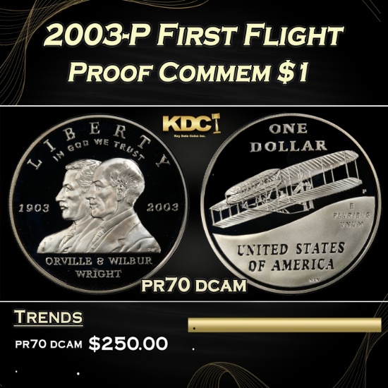 2003-P First Flight Proof Modern Commem Dollar $1 pr70 dcam SEGS