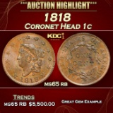 1818 Coronet Head Large Cent 1c ms65 rb SEGS