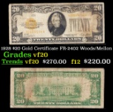 1928 $20 Gold Certificate FR-2402 Woods/Mellon Grades vf, very fine