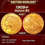 1909-p Gold Indian Half Eagle $5 ms64+ USCG