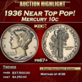 1936 Proof Mercury Dime Near Top Pop! 10c pr67+ SEGS