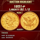 1851-p Gold Liberty Quarter Eagle $2 1/2 ms64+ SEGS