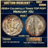 1935-p Mercury Dime Colorfully Toned TOP POP! 10c ms68 fsb SEGS