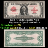1923 $1 United States Note Grades Choice AU/BU Slider Signatures Speelman/White