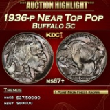 1936-p Buffalo Nickel Near Top Pop 5c ms67+ SEGS