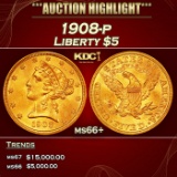 1908-p Gold Liberty Half Eagle $5 ms66+ SEGS