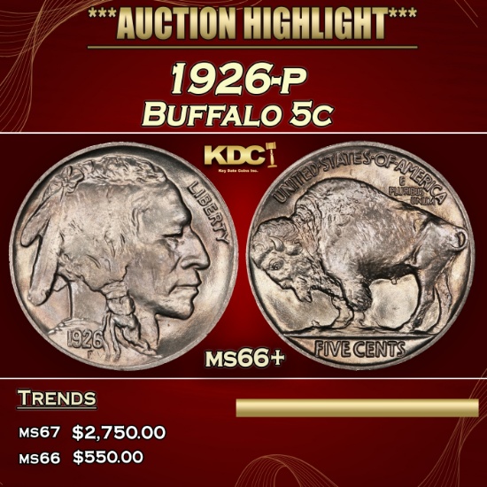 1926-p Buffalo Nickel 5c ms66+ SEGS