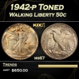 1942-p Walking Liberty Half Dollar Toned 50c ms67 SEGS