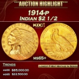1914-p Gold Indian Quarter Eagle $2 1/2 ms65+ SEGS