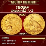 1909-p Gold Indian Quarter Eagle $2 1/2 ms64+ SEGS