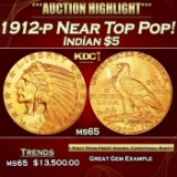 1912-p Gold Indian Half Eagle Near Top Pop! $5 ms65 USCG