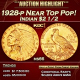 1928-p Gold Indian Quarter Eagle Near Top Pop! $2 1/2 ms66 USCG