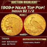 1909-p Gold Indian Quarter Eagle Near Top Pop! $2 1/2 ms65+ SEGS