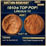 1910-s Lincoln Cent TOP POP! 1c ms67 rb SEGS