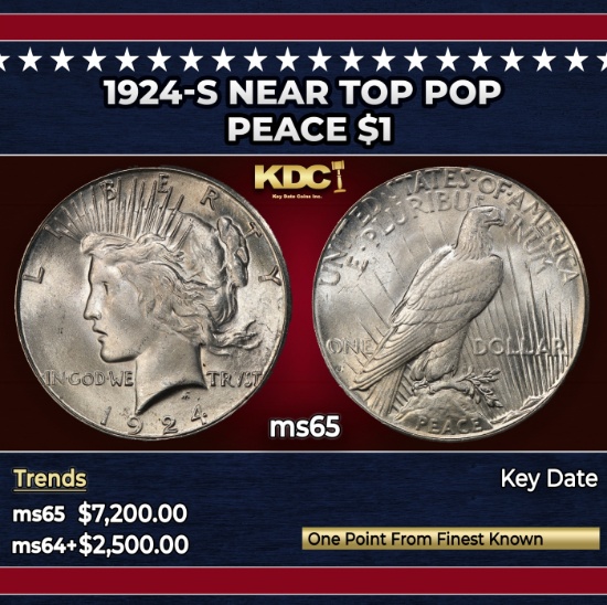 1924-s Peace Dollar Near Top Pop $1 ms65 SEGS