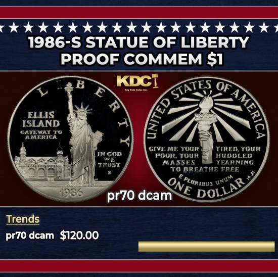 1986-s Statue of LiberTy Proof Modern Commem Dollar $1 pr70 dcam SEGS