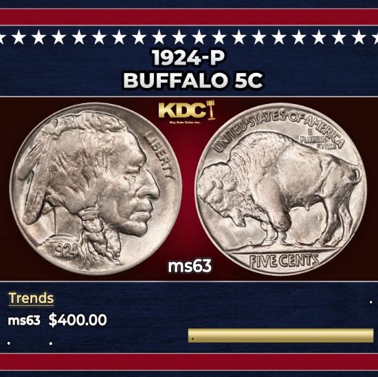 1924-p Buffalo Nickel 5c Grades Select Unc