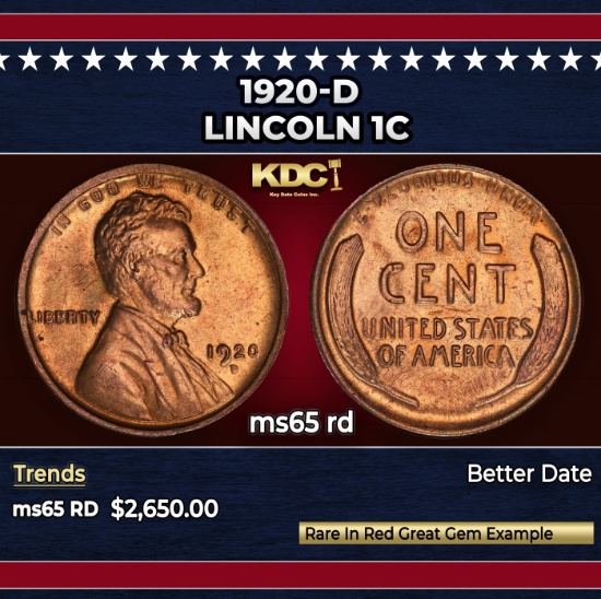 1920-d Lincoln Cent 1c ms65 rd SEGS
