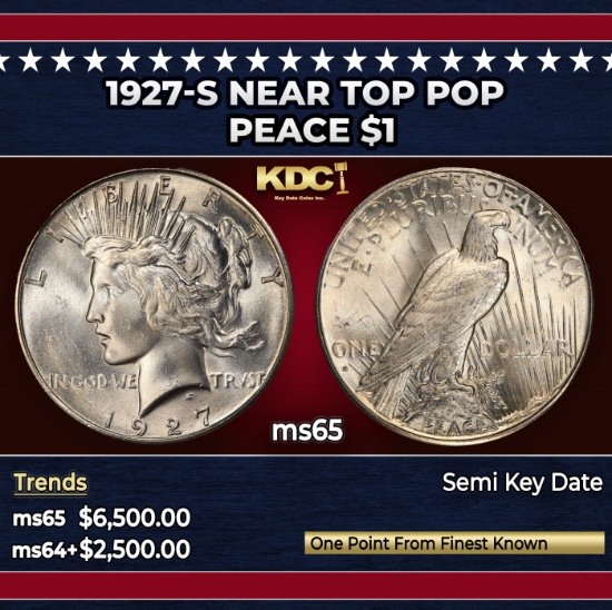 1927-s Peace Dollar Near Top Pop $1 ms65 SEGS