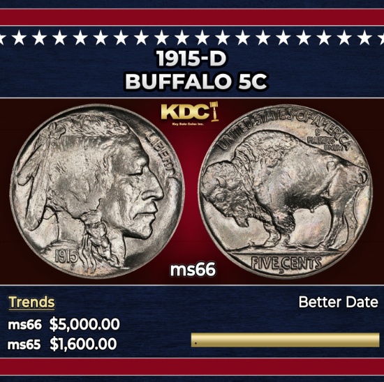 1915-d Buffalo Nickel 5c ms66 SEGS