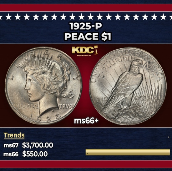 1925-p Peace Dollar $1 ms66+ SEGS