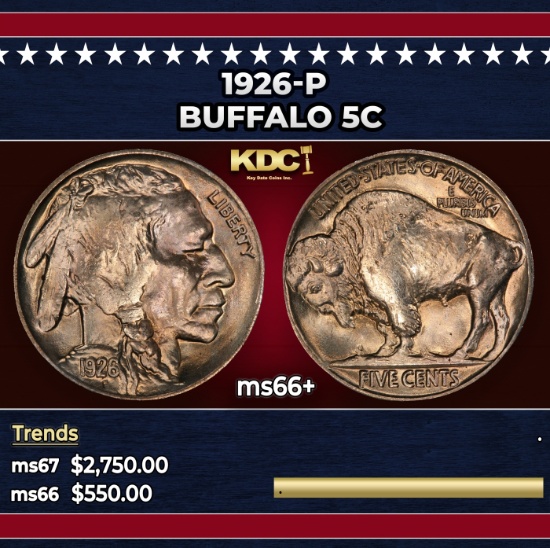 1926-p Buffalo Nickel 5c ms66+ SEGS