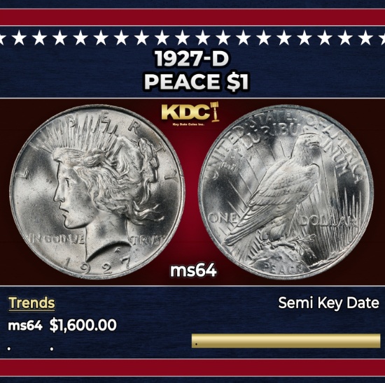 1927-d Peace Dollar $1 ms64 SEGS