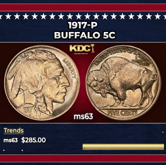 1917-p Buffalo Nickel 5c Grades Select Unc