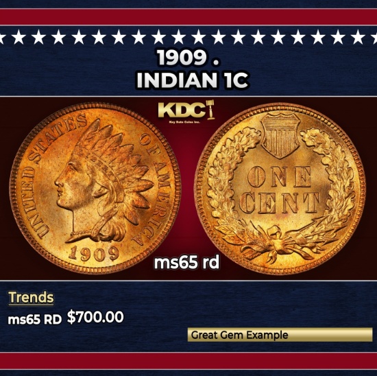 1909 Indian Cent . 1c Grades GEM Unc RD