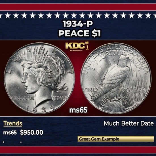 1934-p Peace Dollar $1 Grades GEM Unc