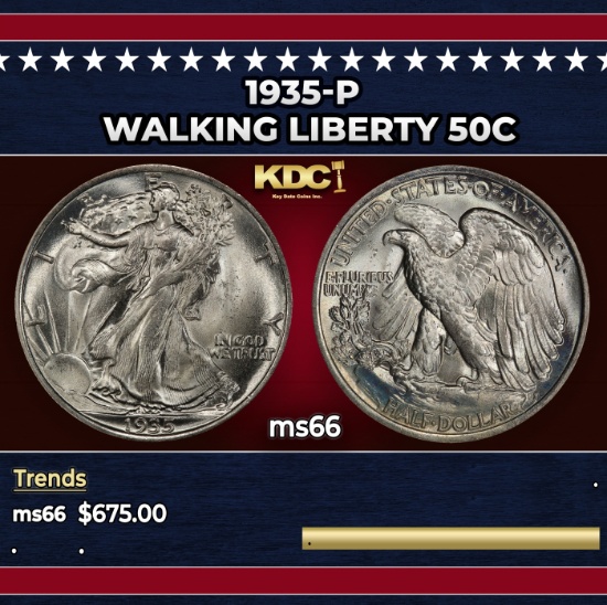 1935-p Walking Liberty Half Dollar 50c Grades GEM+ Unc