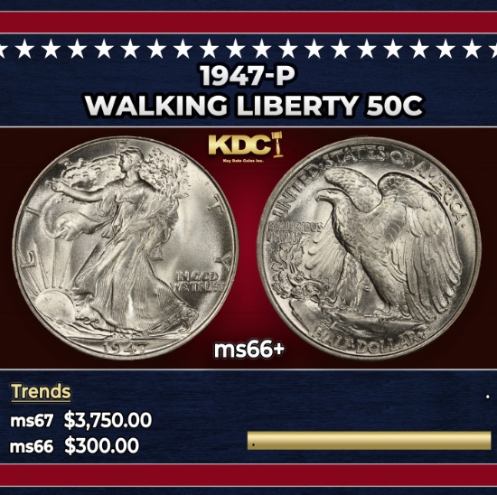 1947-p Walking Liberty Half Dollar 50c ms66+ SEGS