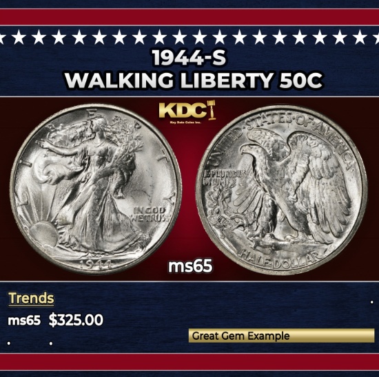 1944-s Walking Liberty Half Dollar 50c Grades GEM Unc