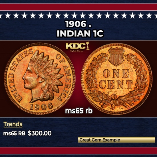 1906 Indian Cent . 1c Grades GEM Unc RB