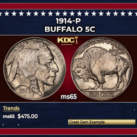 1914-p Buffalo Nickel 5c Grades GEM Unc