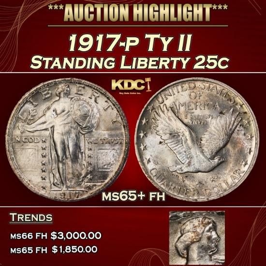 1917-p Ty II Standing Liberty Quarter 25c ms65+ fh SEGS